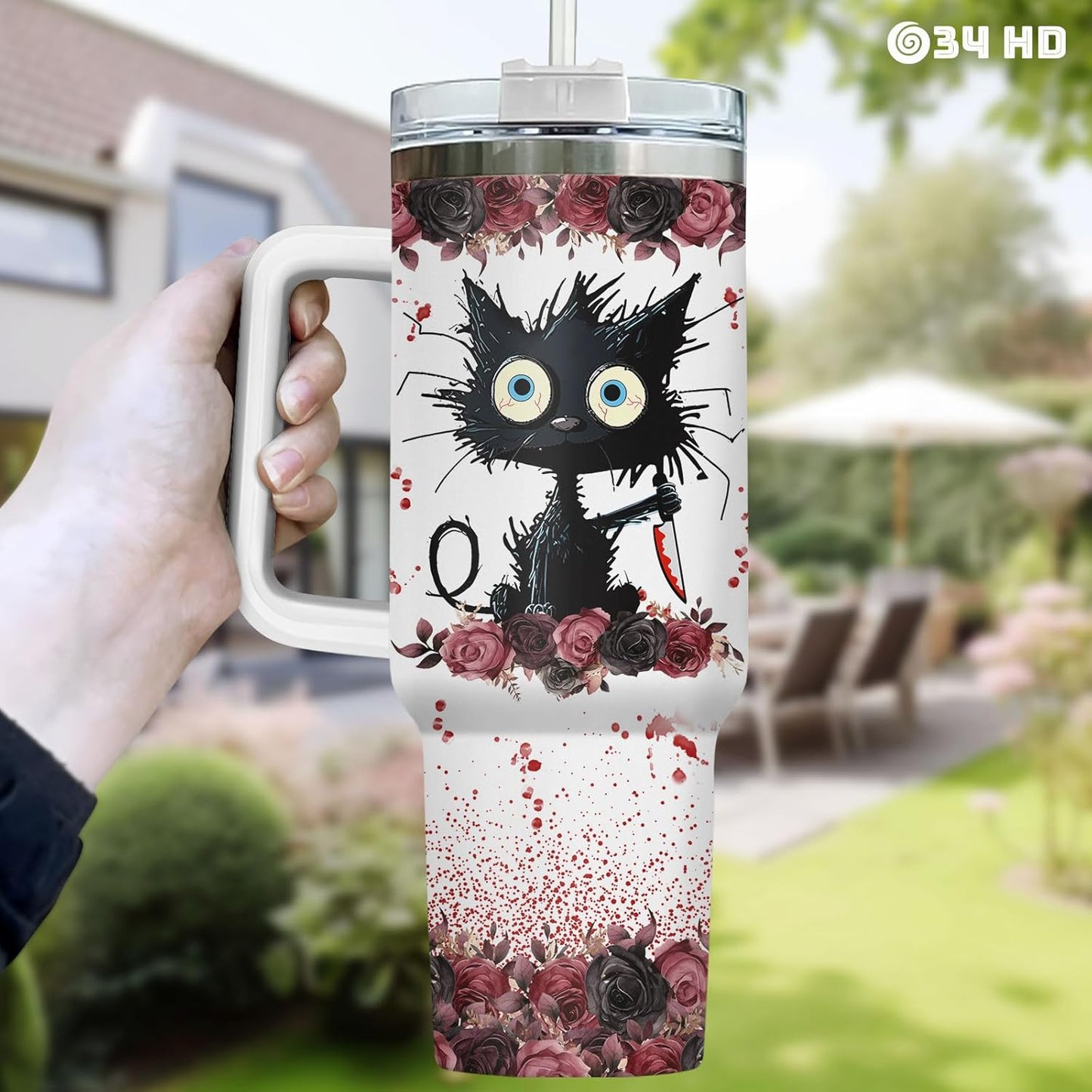 Funny Cat Will Not Harm My 40 oz Tumbler with Handle, Cat Lover Gift | Feline Lover Gift, Feline Kitty Whiskers Paw Meow Fur Baby Heifer Ranch Farmhouse Cattle Moo Tumbler