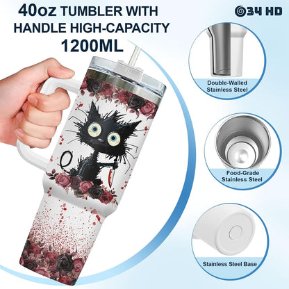 Funny Cat Will Not Harm My 40 oz Tumbler with Handle, Cat Lover Gift | Feline Lover Gift, Feline Kitty Whiskers Paw Meow Fur Baby Heifer Ranch Farmhouse Cattle Moo Tumbler