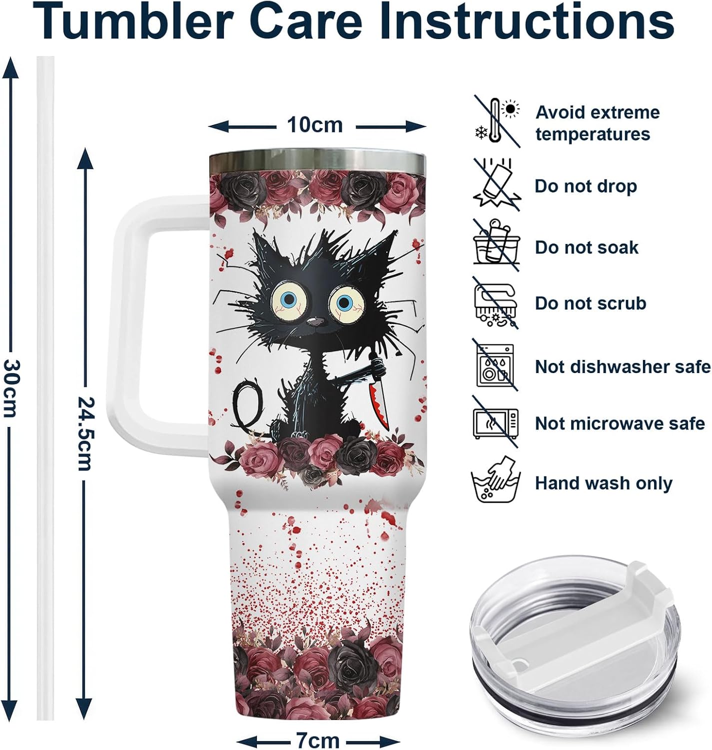 Funny Cat Will Not Harm My 40 oz Tumbler with Handle, Cat Lover Gift | Feline Lover Gift, Feline Kitty Whiskers Paw Meow Fur Baby Heifer Ranch Farmhouse Cattle Moo Tumbler