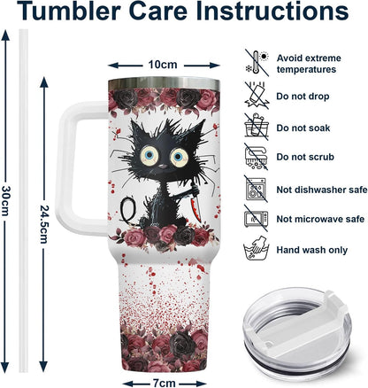 Funny Cat Will Not Harm My 40 oz Tumbler with Handle, Cat Lover Gift | Feline Lover Gift, Feline Kitty Whiskers Paw Meow Fur Baby Heifer Ranch Farmhouse Cattle Moo Tumbler