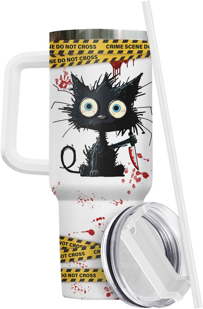 Funny Cat Will Not Harm My 40 oz Tumbler with Handle, Cat Lover Gift | Feline Lover Gift, Feline Kitty Whiskers Paw Meow Fur Baby Heifer Ranch Farmhouse Cattle Moo Tumbler