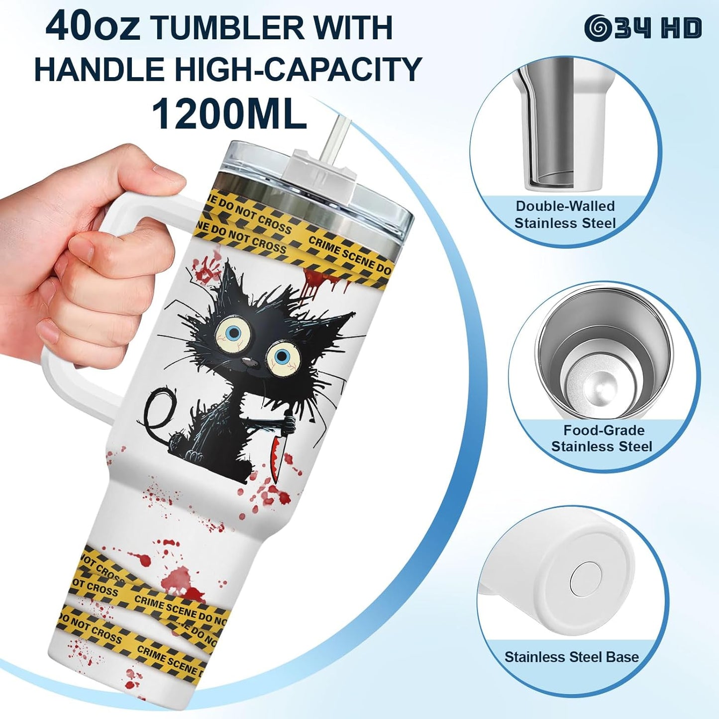 Funny Cat Will Not Harm My 40 oz Tumbler with Handle, Cat Lover Gift | Feline Lover Gift, Feline Kitty Whiskers Paw Meow Fur Baby Heifer Ranch Farmhouse Cattle Moo Tumbler