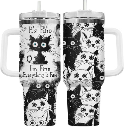 Funny Cat Will Not Harm My 40 oz Tumbler with Handle, Cat Lover Gift | Feline Lover Gift, Feline Kitty Whiskers Paw Meow Fur Baby Heifer Ranch Farmhouse Cattle Moo Tumbler