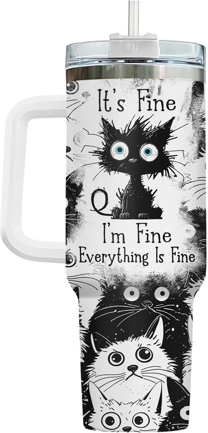 Funny Cat Will Not Harm My 40 oz Tumbler with Handle, Cat Lover Gift | Feline Lover Gift, Feline Kitty Whiskers Paw Meow Fur Baby Heifer Ranch Farmhouse Cattle Moo Tumbler