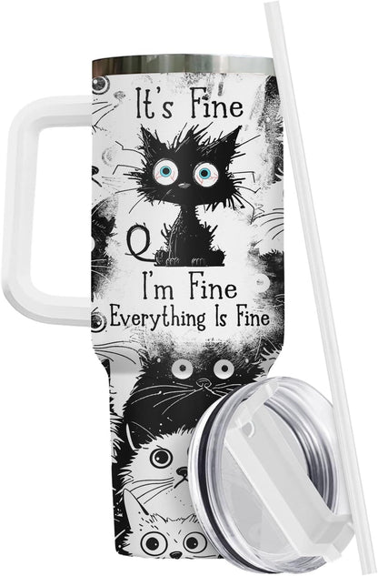 Funny Cat Will Not Harm My 40 oz Tumbler with Handle, Cat Lover Gift | Feline Lover Gift, Feline Kitty Whiskers Paw Meow Fur Baby Heifer Ranch Farmhouse Cattle Moo Tumbler