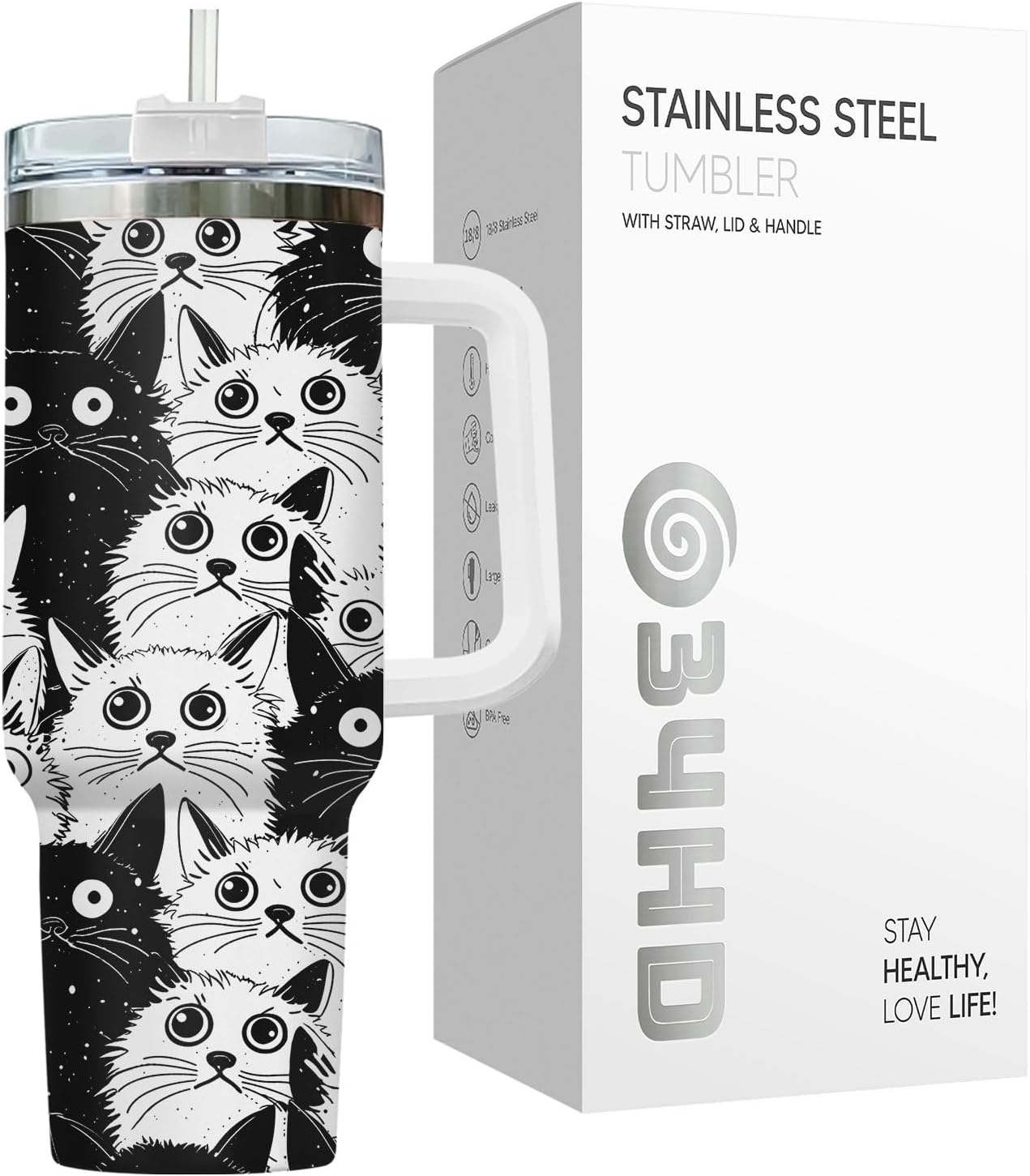 Funny Cat Will Not Harm My 40 oz Tumbler with Handle, Cat Lover Gift | Feline Lover Gift, Feline Kitty Whiskers Paw Meow Fur Baby Heifer Ranch Farmhouse Cattle Moo Tumbler