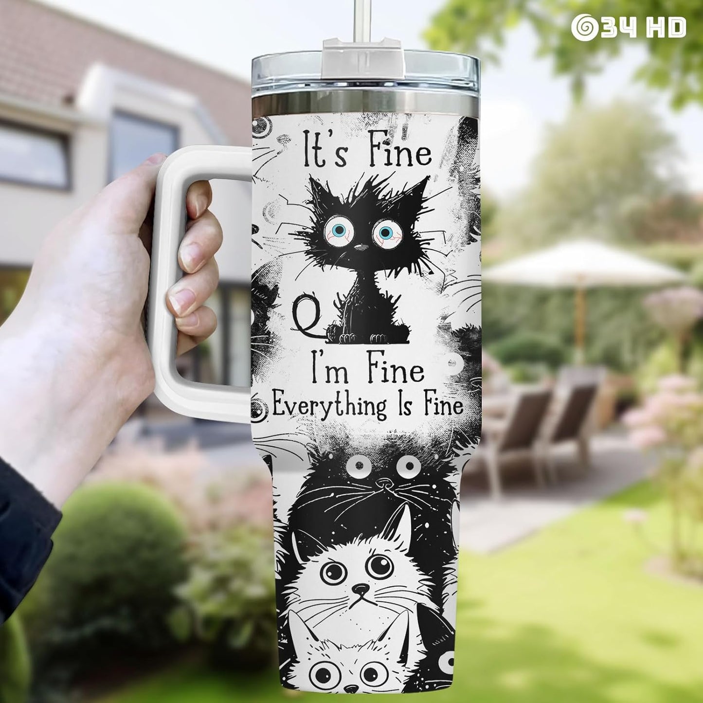 Funny Cat Will Not Harm My 40 oz Tumbler with Handle, Cat Lover Gift | Feline Lover Gift, Feline Kitty Whiskers Paw Meow Fur Baby Heifer Ranch Farmhouse Cattle Moo Tumbler