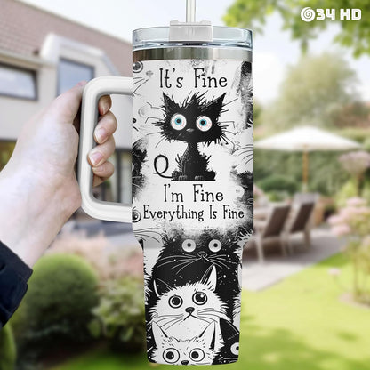 Funny Cat Will Not Harm My 40 oz Tumbler with Handle, Cat Lover Gift | Feline Lover Gift, Feline Kitty Whiskers Paw Meow Fur Baby Heifer Ranch Farmhouse Cattle Moo Tumbler