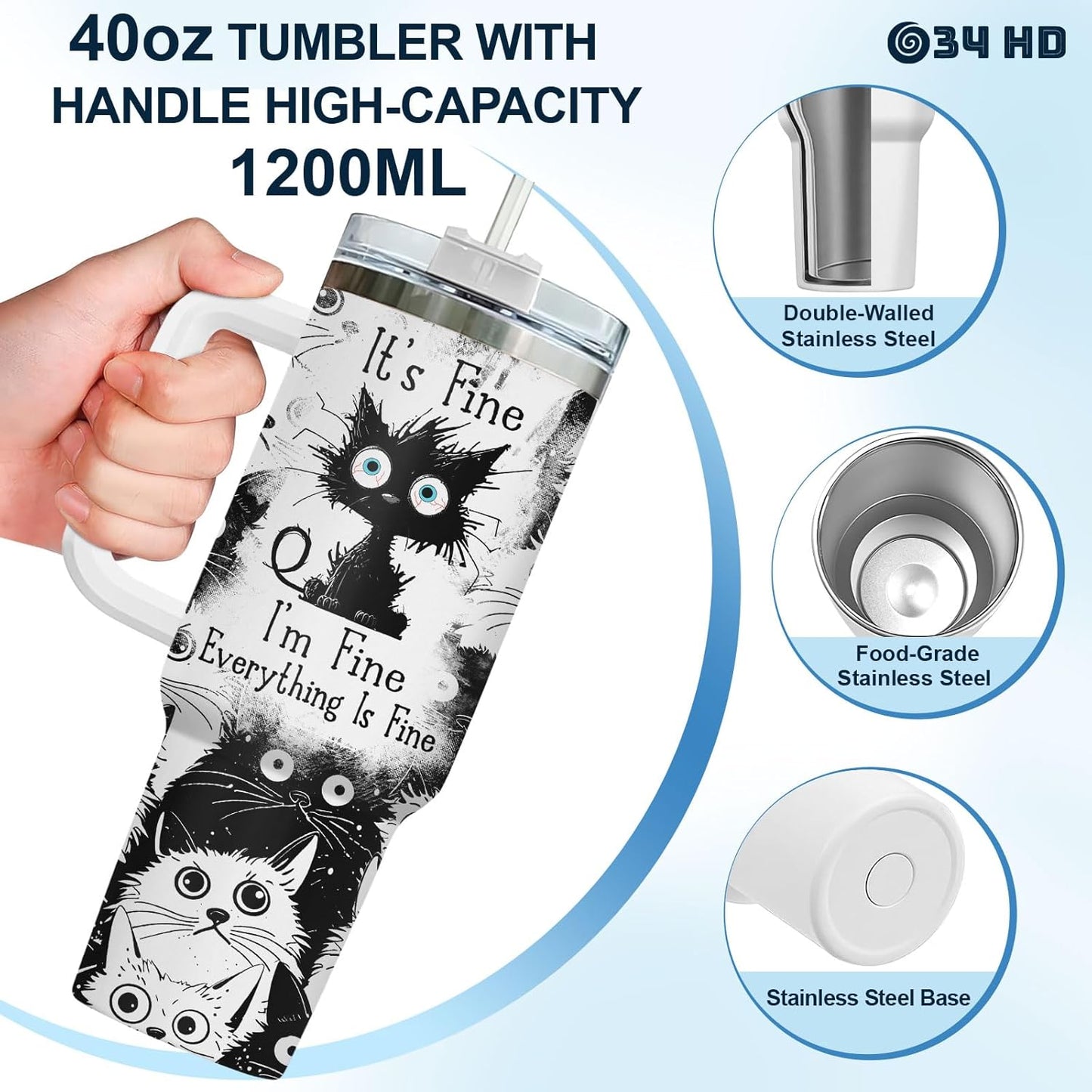 Funny Cat Will Not Harm My 40 oz Tumbler with Handle, Cat Lover Gift | Feline Lover Gift, Feline Kitty Whiskers Paw Meow Fur Baby Heifer Ranch Farmhouse Cattle Moo Tumbler
