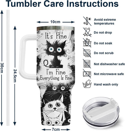 Funny Cat Will Not Harm My 40 oz Tumbler with Handle, Cat Lover Gift | Feline Lover Gift, Feline Kitty Whiskers Paw Meow Fur Baby Heifer Ranch Farmhouse Cattle Moo Tumbler