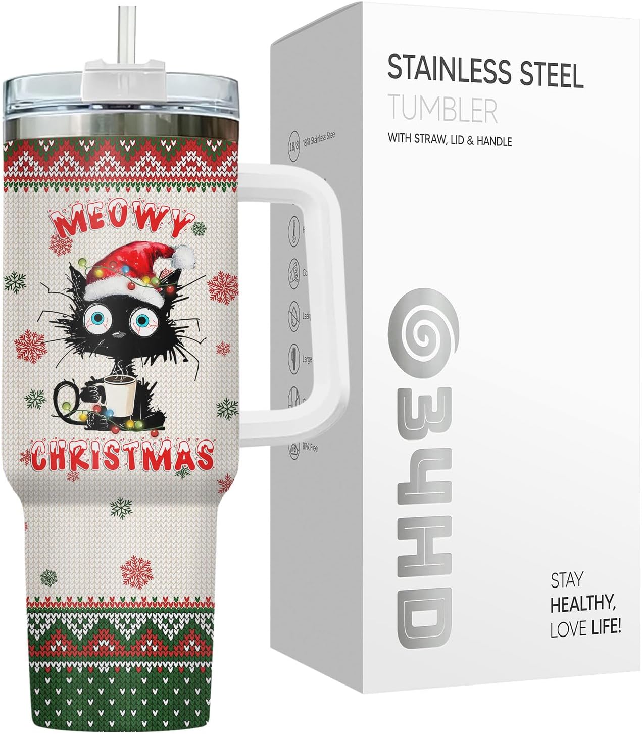 Funny Cat Will Not Harm My 40 oz Tumbler with Handle, Cat Lover Gift | Feline Lover Gift, Feline Kitty Whiskers Paw Meow Fur Baby Heifer Ranch Farmhouse Cattle Moo Tumbler