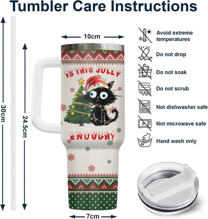 Funny Cat Will Not Harm My 40 oz Tumbler with Handle, Cat Lover Gift | Feline Lover Gift, Feline Kitty Whiskers Paw Meow Fur Baby Heifer Ranch Farmhouse Cattle Moo Tumbler