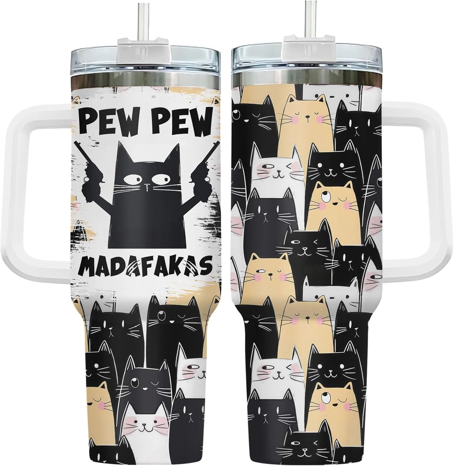 Funny Cat Will Not Harm My 40 oz Tumbler with Handle, Cat Lover Gift | Feline Lover Gift, Feline Kitty Whiskers Paw Meow Fur Baby Heifer Ranch Farmhouse Cattle Moo Tumbler