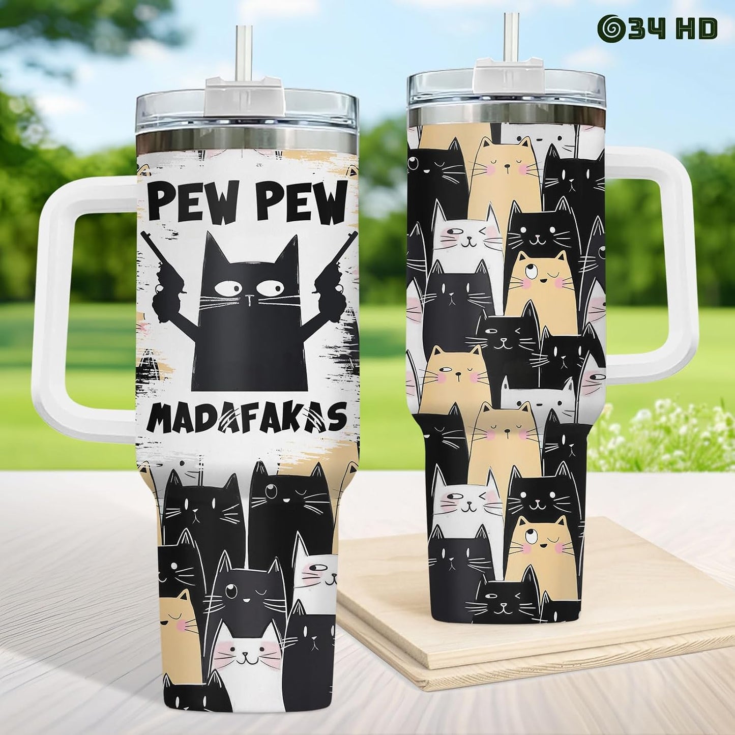 Funny Cat Will Not Harm My 40 oz Tumbler with Handle, Cat Lover Gift | Feline Lover Gift, Feline Kitty Whiskers Paw Meow Fur Baby Heifer Ranch Farmhouse Cattle Moo Tumbler