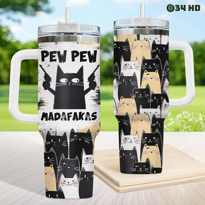 Funny Cat Will Not Harm My 40 oz Tumbler with Handle, Cat Lover Gift | Feline Lover Gift, Feline Kitty Whiskers Paw Meow Fur Baby Heifer Ranch Farmhouse Cattle Moo Tumbler