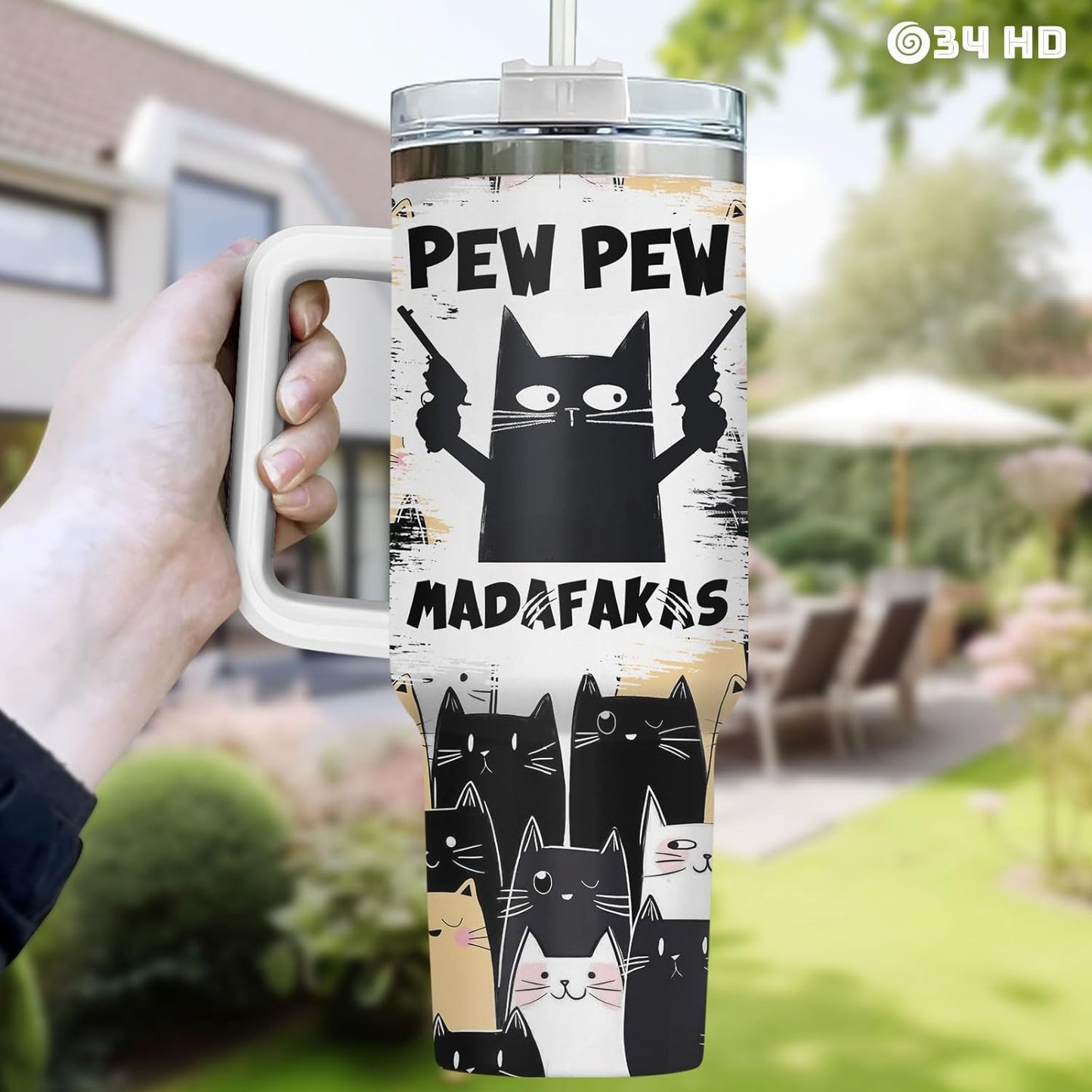 Funny Cat Will Not Harm My 40 oz Tumbler with Handle, Cat Lover Gift | Feline Lover Gift, Feline Kitty Whiskers Paw Meow Fur Baby Heifer Ranch Farmhouse Cattle Moo Tumbler