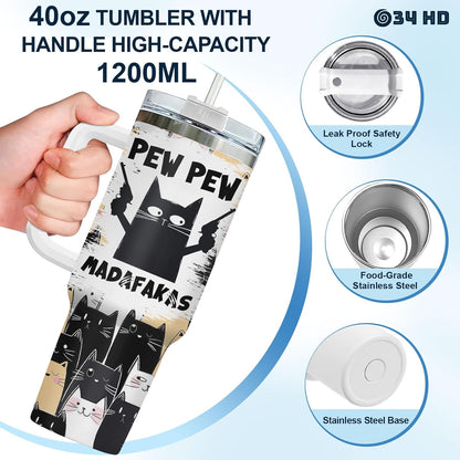 Funny Cat Will Not Harm My 40 oz Tumbler with Handle, Cat Lover Gift | Feline Lover Gift, Feline Kitty Whiskers Paw Meow Fur Baby Heifer Ranch Farmhouse Cattle Moo Tumbler