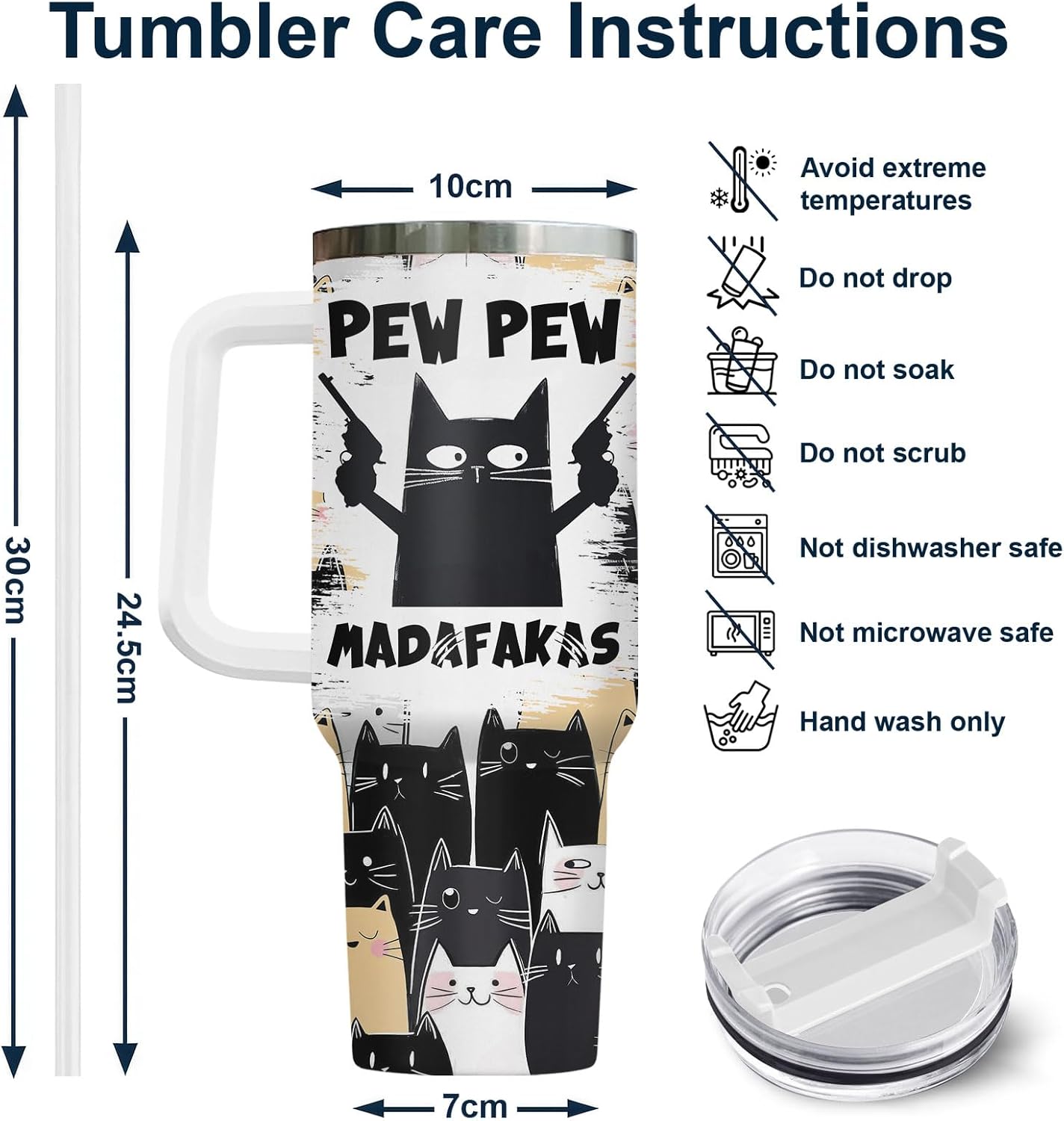 Funny Cat Will Not Harm My 40 oz Tumbler with Handle, Cat Lover Gift | Feline Lover Gift, Feline Kitty Whiskers Paw Meow Fur Baby Heifer Ranch Farmhouse Cattle Moo Tumbler