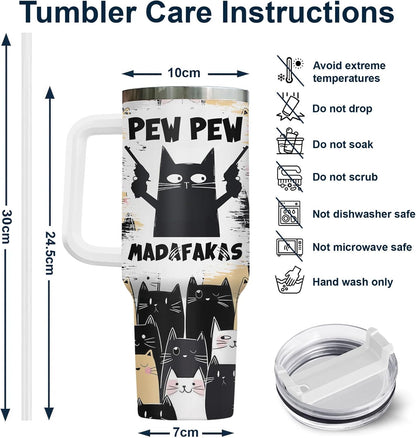 Funny Cat Will Not Harm My 40 oz Tumbler with Handle, Cat Lover Gift | Feline Lover Gift, Feline Kitty Whiskers Paw Meow Fur Baby Heifer Ranch Farmhouse Cattle Moo Tumbler