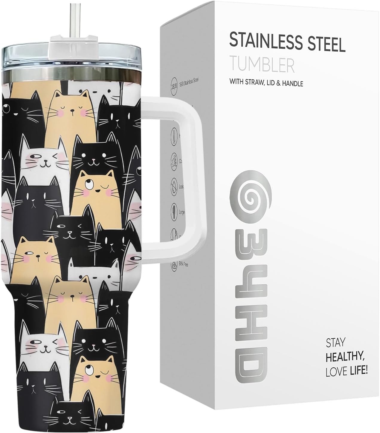 Funny Cat Will Not Harm My 40 oz Tumbler with Handle, Cat Lover Gift | Feline Lover Gift, Feline Kitty Whiskers Paw Meow Fur Baby Heifer Ranch Farmhouse Cattle Moo Tumbler