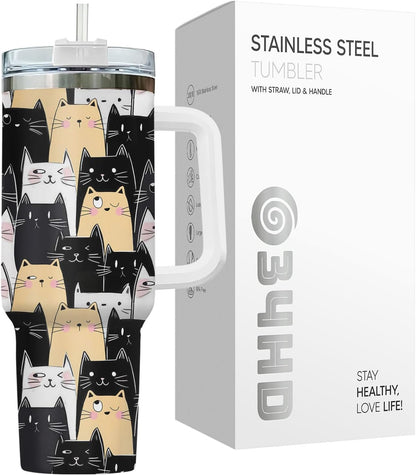 Funny Cat Will Not Harm My 40 oz Tumbler with Handle, Cat Lover Gift | Feline Lover Gift, Feline Kitty Whiskers Paw Meow Fur Baby Heifer Ranch Farmhouse Cattle Moo Tumbler