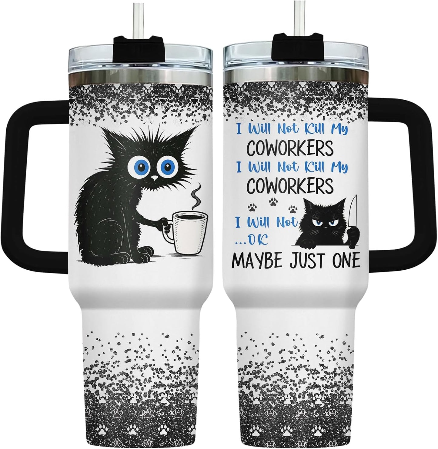 Funny Cat Will Not Harm My 40 oz Tumbler with Handle, Cat Lover Gift | Feline Lover Gift, Feline Kitty Whiskers Paw Meow Fur Baby Heifer Ranch Farmhouse Cattle Moo Tumbler
