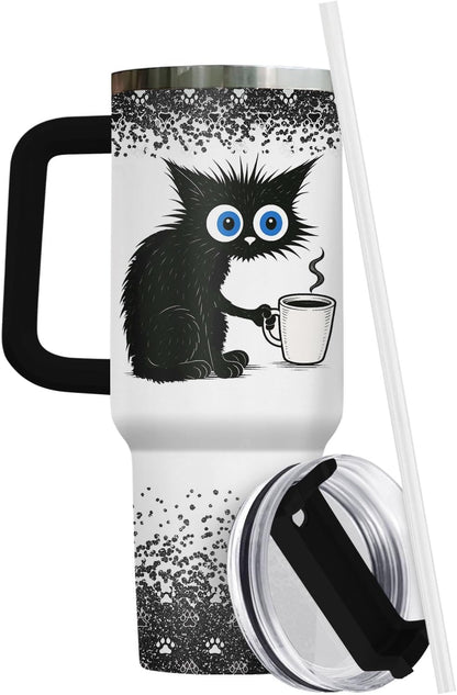 Funny Cat Will Not Harm My 40 oz Tumbler with Handle, Cat Lover Gift | Feline Lover Gift, Feline Kitty Whiskers Paw Meow Fur Baby Heifer Ranch Farmhouse Cattle Moo Tumbler