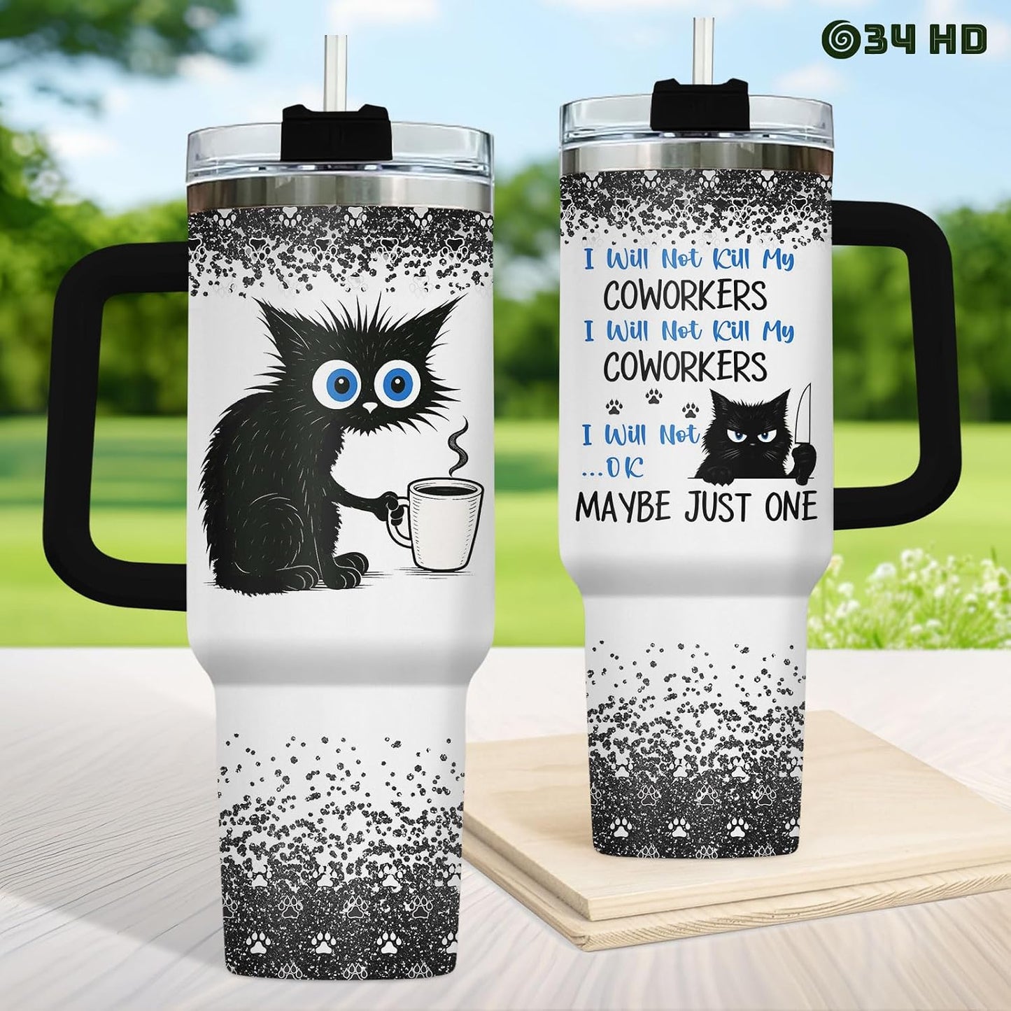 Funny Cat Will Not Harm My 40 oz Tumbler with Handle, Cat Lover Gift | Feline Lover Gift, Feline Kitty Whiskers Paw Meow Fur Baby Heifer Ranch Farmhouse Cattle Moo Tumbler