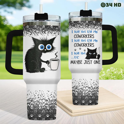 Funny Cat Will Not Harm My 40 oz Tumbler with Handle, Cat Lover Gift | Feline Lover Gift, Feline Kitty Whiskers Paw Meow Fur Baby Heifer Ranch Farmhouse Cattle Moo Tumbler