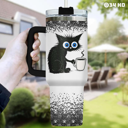 Funny Cat Will Not Harm My 40 oz Tumbler with Handle, Cat Lover Gift | Feline Lover Gift, Feline Kitty Whiskers Paw Meow Fur Baby Heifer Ranch Farmhouse Cattle Moo Tumbler