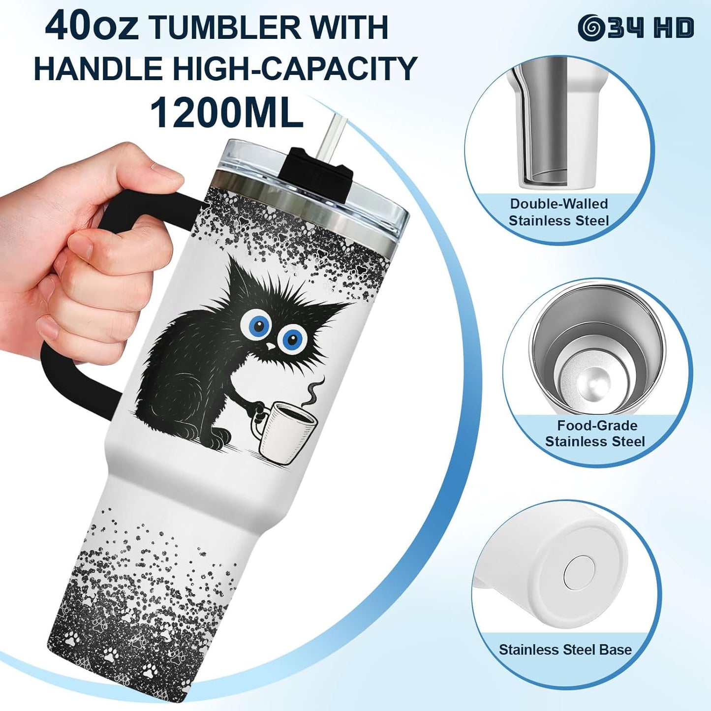 Funny Cat Will Not Harm My 40 oz Tumbler with Handle, Cat Lover Gift | Feline Lover Gift, Feline Kitty Whiskers Paw Meow Fur Baby Heifer Ranch Farmhouse Cattle Moo Tumbler