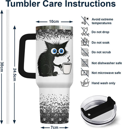 Funny Cat Will Not Harm My 40 oz Tumbler with Handle, Cat Lover Gift | Feline Lover Gift, Feline Kitty Whiskers Paw Meow Fur Baby Heifer Ranch Farmhouse Cattle Moo Tumbler