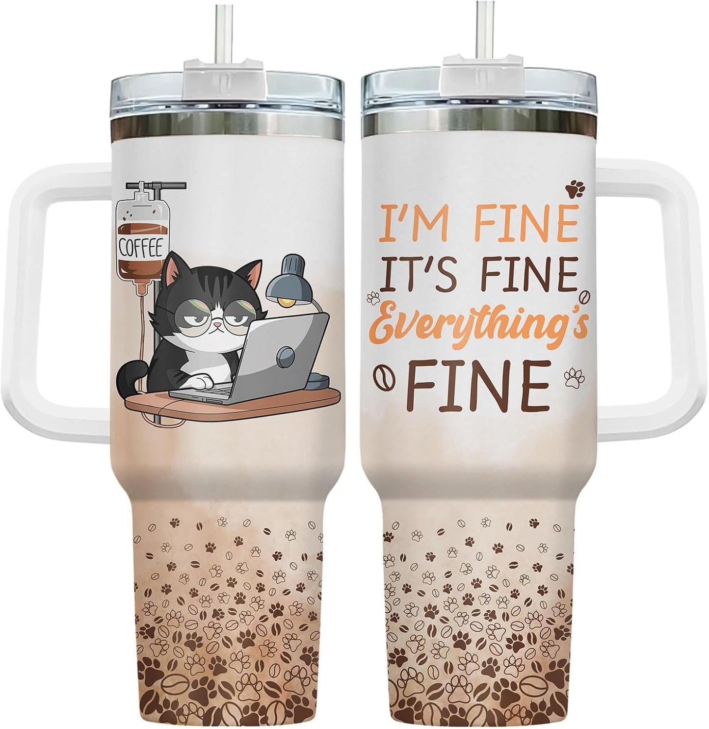 Funny Cat Will Not Harm My 40 oz Tumbler with Handle, Cat Lover Gift | Feline Lover Gift, Feline Kitty Whiskers Paw Meow Fur Baby Heifer Ranch Farmhouse Cattle Moo Tumbler