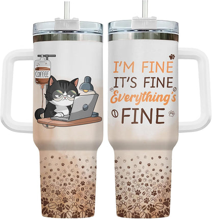 Funny Cat Will Not Harm My 40 oz Tumbler with Handle, Cat Lover Gift | Feline Lover Gift, Feline Kitty Whiskers Paw Meow Fur Baby Heifer Ranch Farmhouse Cattle Moo Tumbler