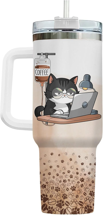 Funny Cat Will Not Harm My 40 oz Tumbler with Handle, Cat Lover Gift | Feline Lover Gift, Feline Kitty Whiskers Paw Meow Fur Baby Heifer Ranch Farmhouse Cattle Moo Tumbler