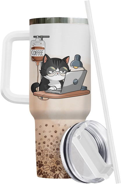 Funny Cat Will Not Harm My 40 oz Tumbler with Handle, Cat Lover Gift | Feline Lover Gift, Feline Kitty Whiskers Paw Meow Fur Baby Heifer Ranch Farmhouse Cattle Moo Tumbler