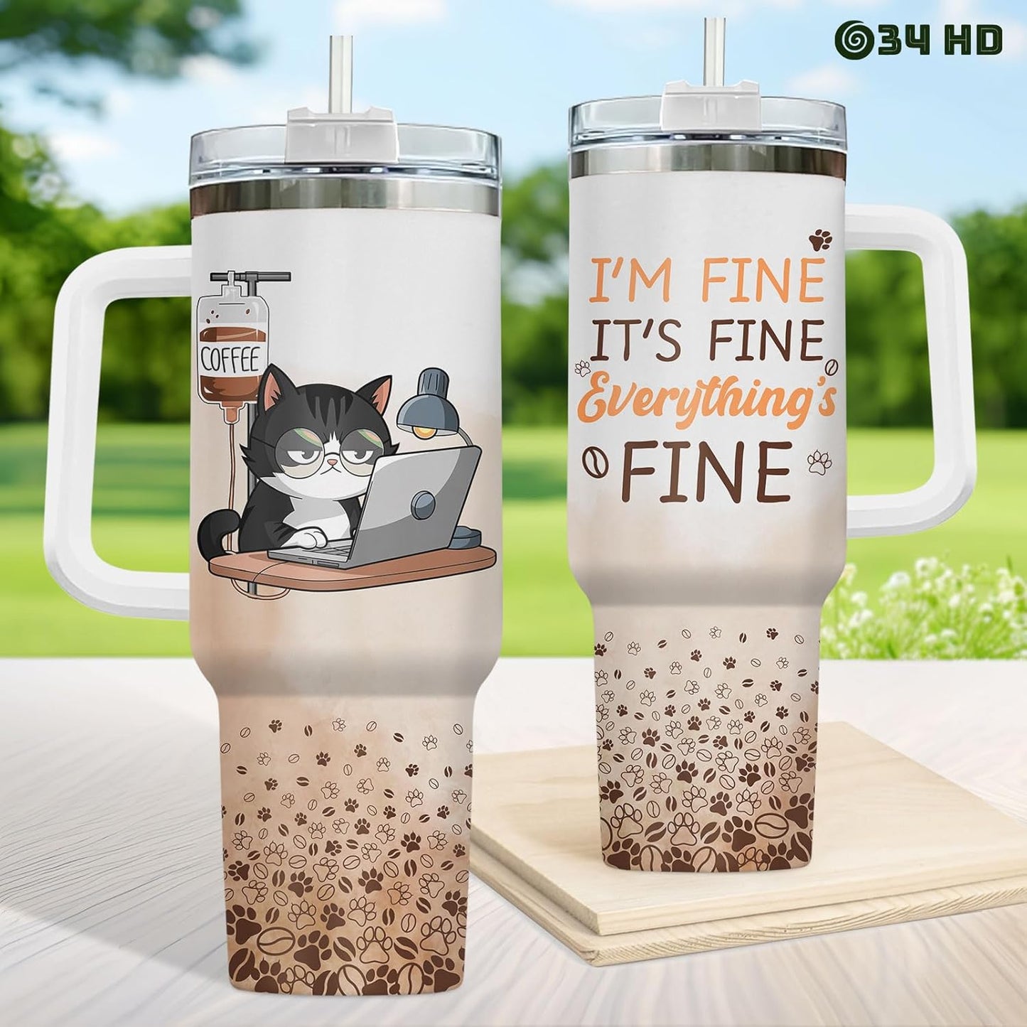 Funny Cat Will Not Harm My 40 oz Tumbler with Handle, Cat Lover Gift | Feline Lover Gift, Feline Kitty Whiskers Paw Meow Fur Baby Heifer Ranch Farmhouse Cattle Moo Tumbler