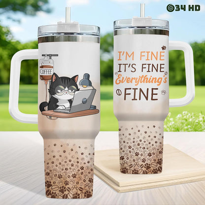 Funny Cat Will Not Harm My 40 oz Tumbler with Handle, Cat Lover Gift | Feline Lover Gift, Feline Kitty Whiskers Paw Meow Fur Baby Heifer Ranch Farmhouse Cattle Moo Tumbler