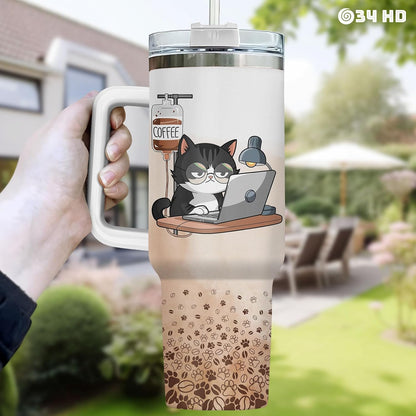 Funny Cat Will Not Harm My 40 oz Tumbler with Handle, Cat Lover Gift | Feline Lover Gift, Feline Kitty Whiskers Paw Meow Fur Baby Heifer Ranch Farmhouse Cattle Moo Tumbler