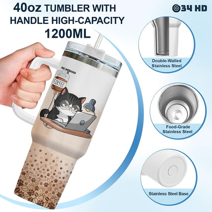 Funny Cat Will Not Harm My 40 oz Tumbler with Handle, Cat Lover Gift | Feline Lover Gift, Feline Kitty Whiskers Paw Meow Fur Baby Heifer Ranch Farmhouse Cattle Moo Tumbler