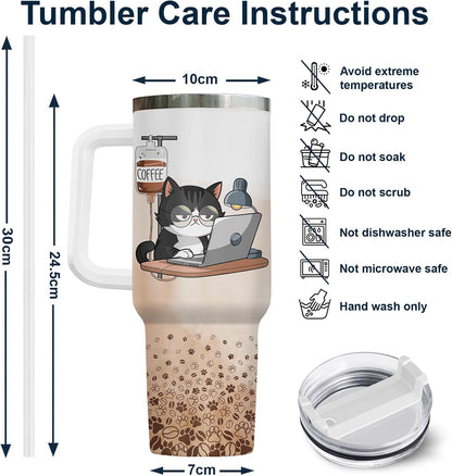 Funny Cat Will Not Harm My 40 oz Tumbler with Handle, Cat Lover Gift | Feline Lover Gift, Feline Kitty Whiskers Paw Meow Fur Baby Heifer Ranch Farmhouse Cattle Moo Tumbler