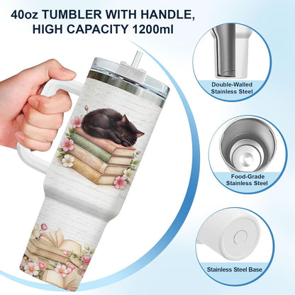 Funny Cat Will Not Harm My 40 oz Tumbler with Handle, Cat Lover Gift | Feline Lover Gift, Feline Kitty Whiskers Paw Meow Fur Baby Heifer Ranch Farmhouse Cattle Moo Tumbler