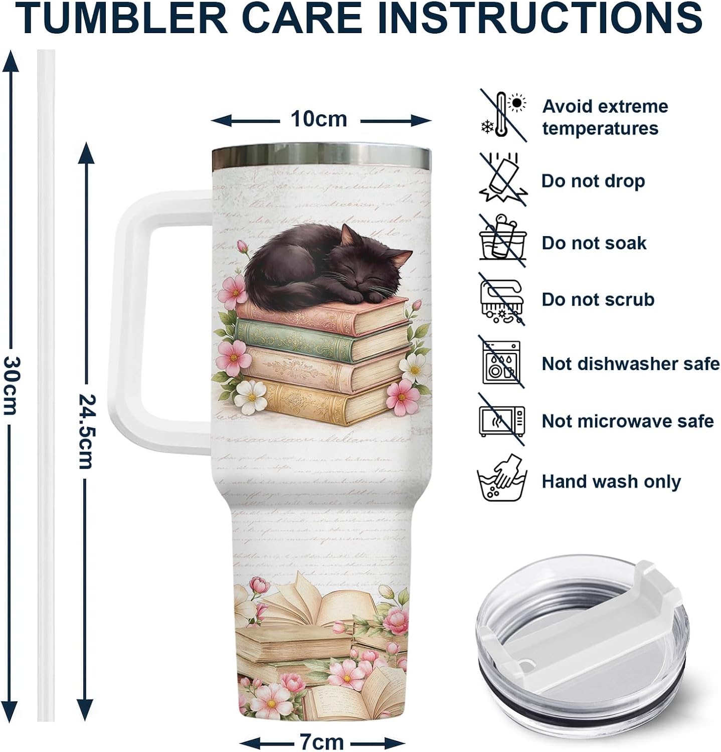 Funny Cat Will Not Harm My 40 oz Tumbler with Handle, Cat Lover Gift | Feline Lover Gift, Feline Kitty Whiskers Paw Meow Fur Baby Heifer Ranch Farmhouse Cattle Moo Tumbler