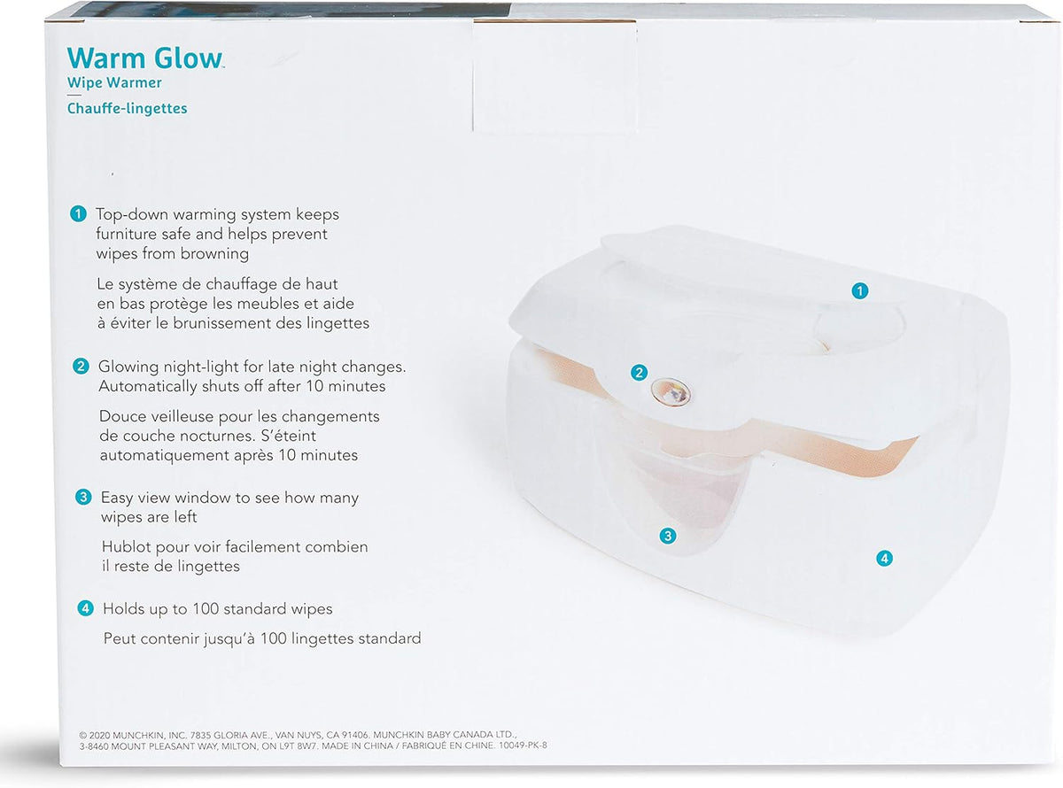 Warm Glow Baby Wipe Warmer with Nightlight, White