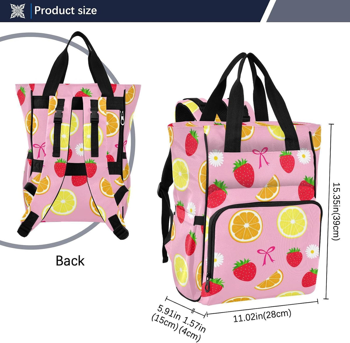 Diaper Bag Backpack, Multifunction Travel Bag for Moms Dads, Baby Changing Bag with Insulted Pockets, Stroller Straps and Side Bottle Pockets Berry Medley Pattern