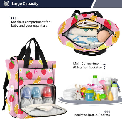 Diaper Bag Backpack, Multifunction Travel Bag for Moms Dads, Baby Changing Bag with Insulted Pockets, Stroller Straps and Side Bottle Pockets Berry Medley Pattern