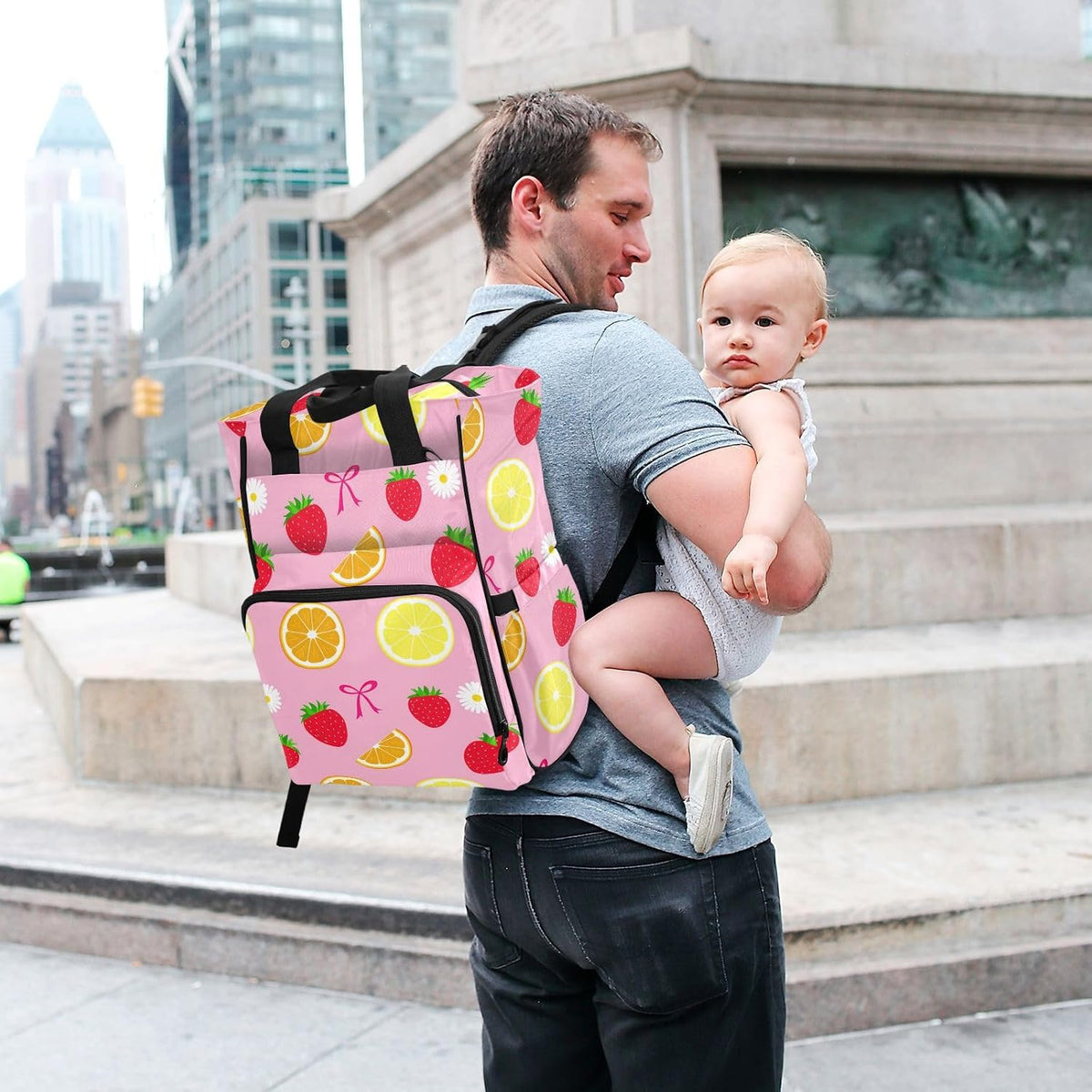 Diaper Bag Backpack, Multifunction Travel Bag for Moms Dads, Baby Changing Bag with Insulted Pockets, Stroller Straps and Side Bottle Pockets Berry Medley Pattern