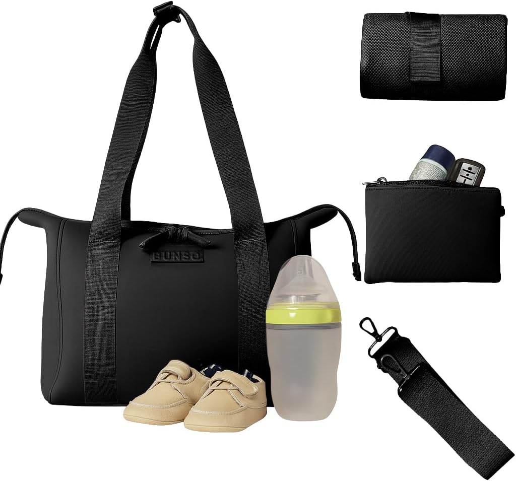Baby Small Diaper Bag Tote - Lightweight 12x7x8 in Neoprene Diaper Bag with Changing Pad and Pouch, Water-Resistant