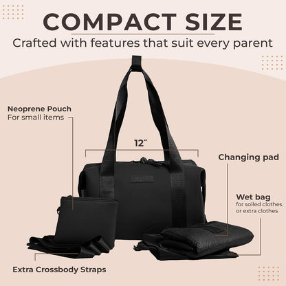Baby Small Diaper Bag Tote - Lightweight 12x7x8 in Neoprene Diaper Bag with Changing Pad and Pouch, Water-Resistant