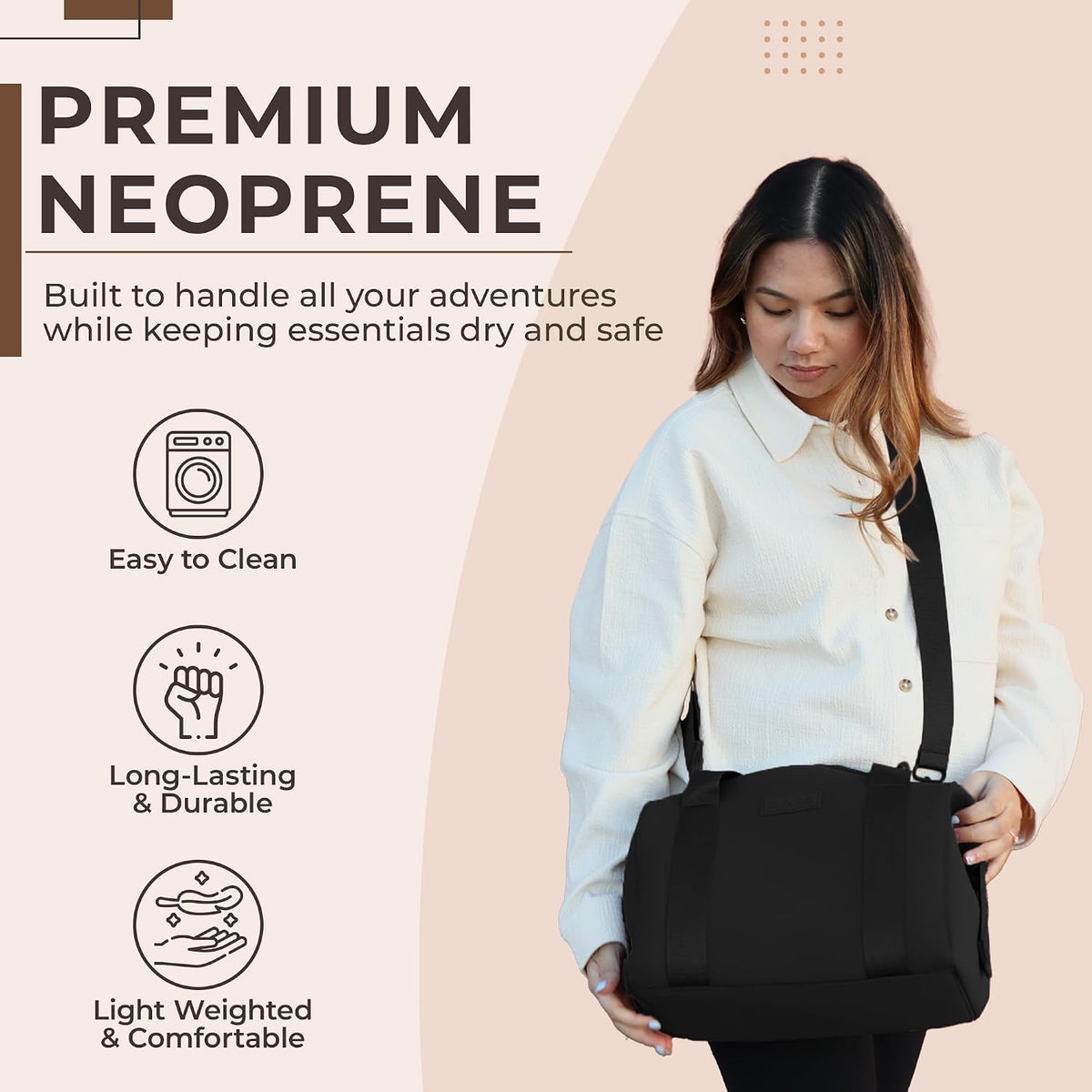 Baby Small Diaper Bag Tote - Lightweight 12x7x8 in Neoprene Diaper Bag with Changing Pad and Pouch, Water-Resistant